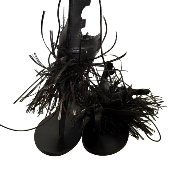 Marios Schwab Rihanna Black Ancient Greek Gladiator Sandals Fringe Womens 36 - Picture 4 of 7